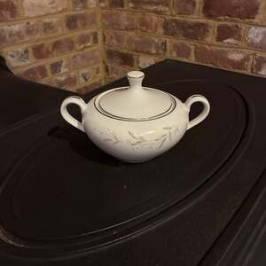 Vintage St. Regis Fine China Sugar Bowl & Lid, Floral Green Platinum Trim Japan